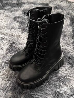 Black Lace-Up Platform Combat Boots